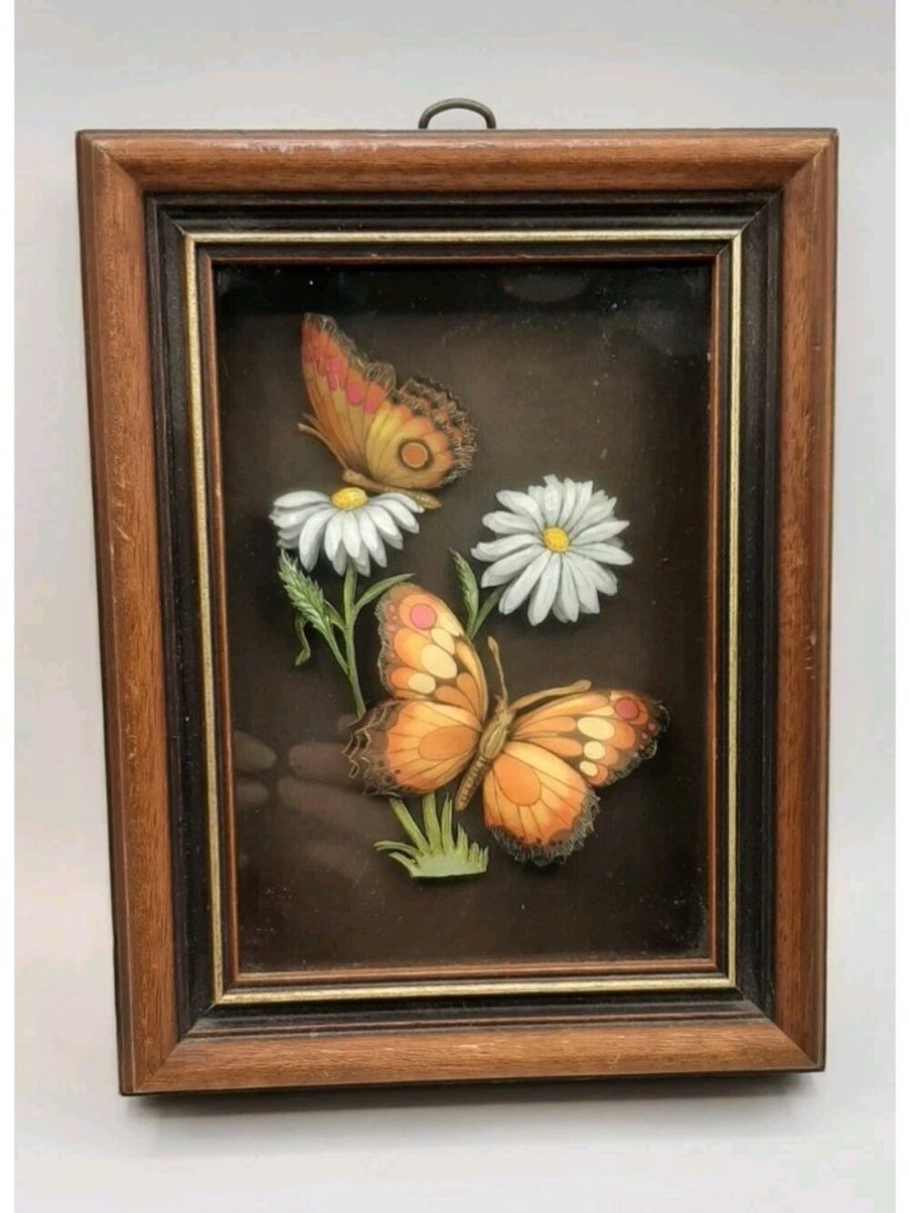 Vintage Paper Tole 3D Art Butterfilies and Daisy Flowers Framed Shadow Box